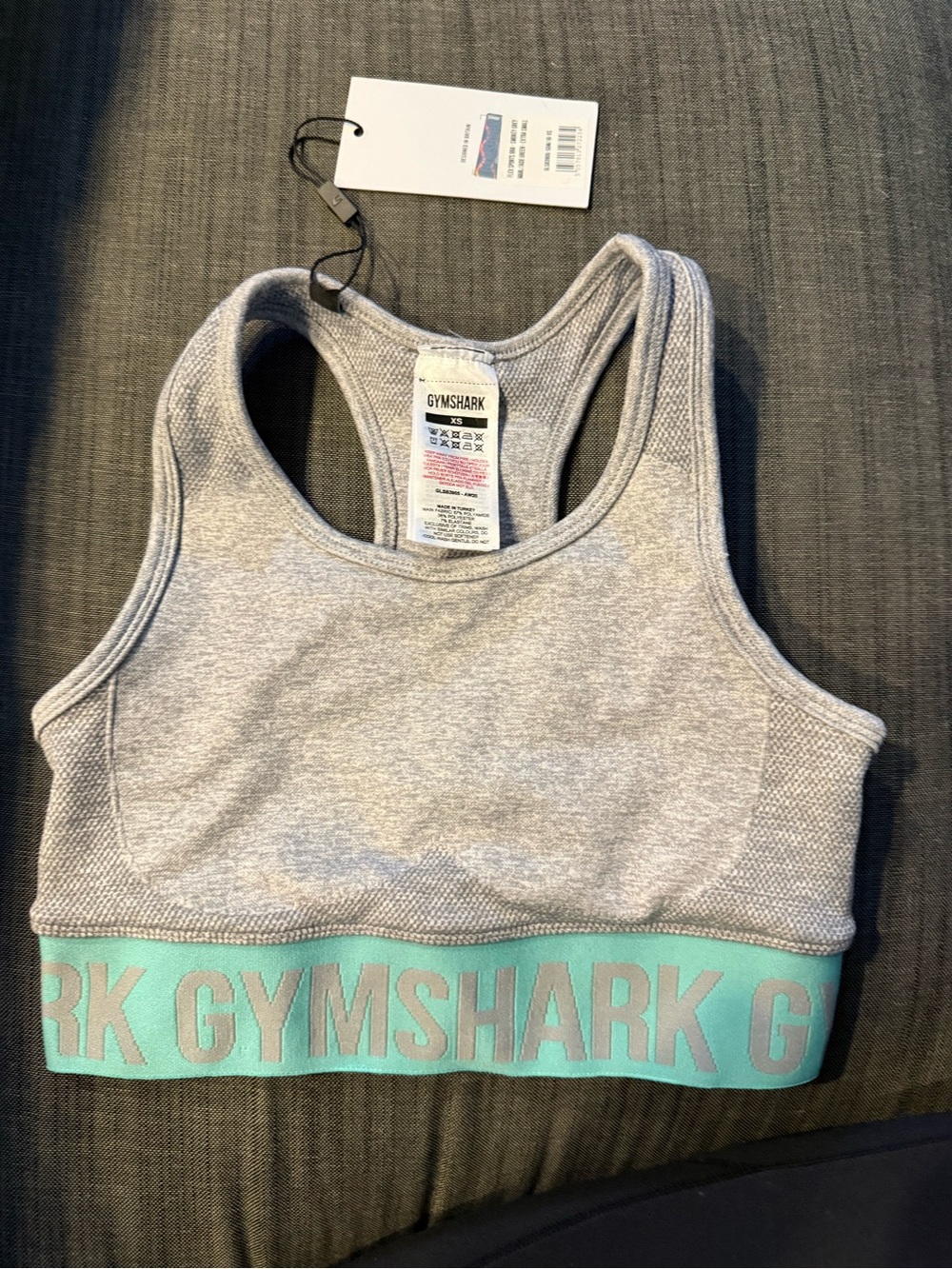 New FLEX SPORTS BRA - SMOKEY GREY MARL/JADE GREEN - EXTRA SMALL